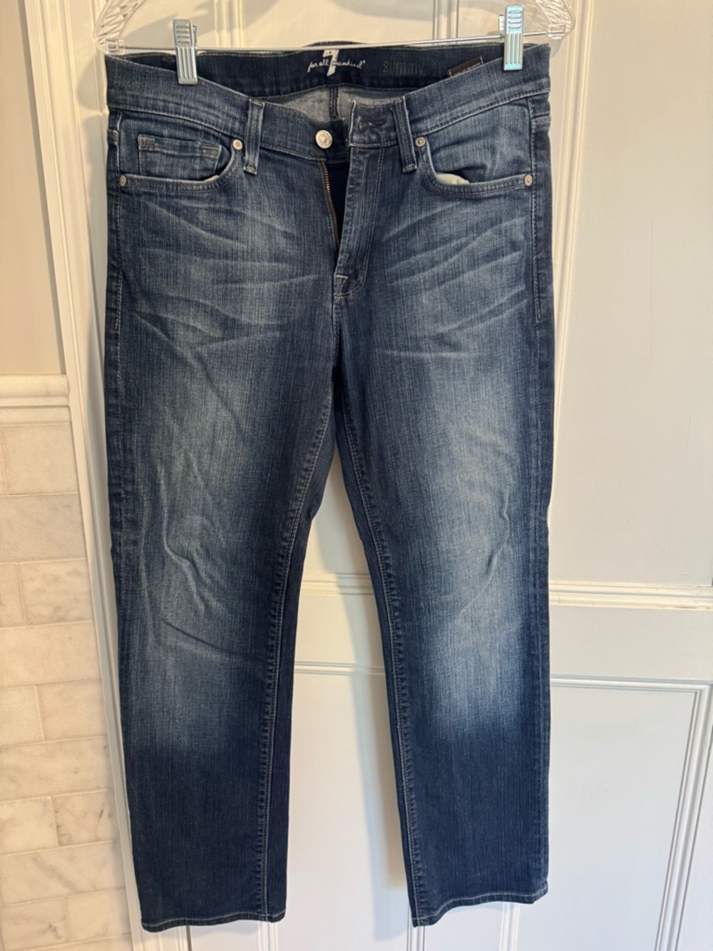 7 For All Mankind Men's Slim Jeans in Dark Blue Wash